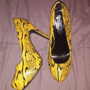 Yellow Snake Print Heels